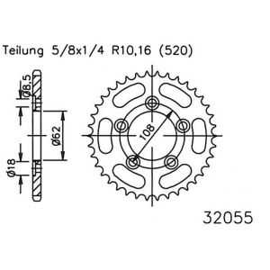 Esjot Motorrad Kettenrad 41 Zähne Stahl (520) (5/8x1/4) (92-32055-41)